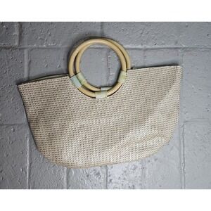 Neiman Marcus Women's Woven Straw Tote Handbag Purse Tan Beige